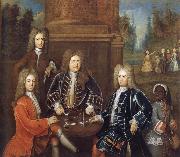 unknow artist Elibu Yale the 2nd Duke of Devonshire,Lord James Cavendish,Mr Tunstal and a Page oil on canvas